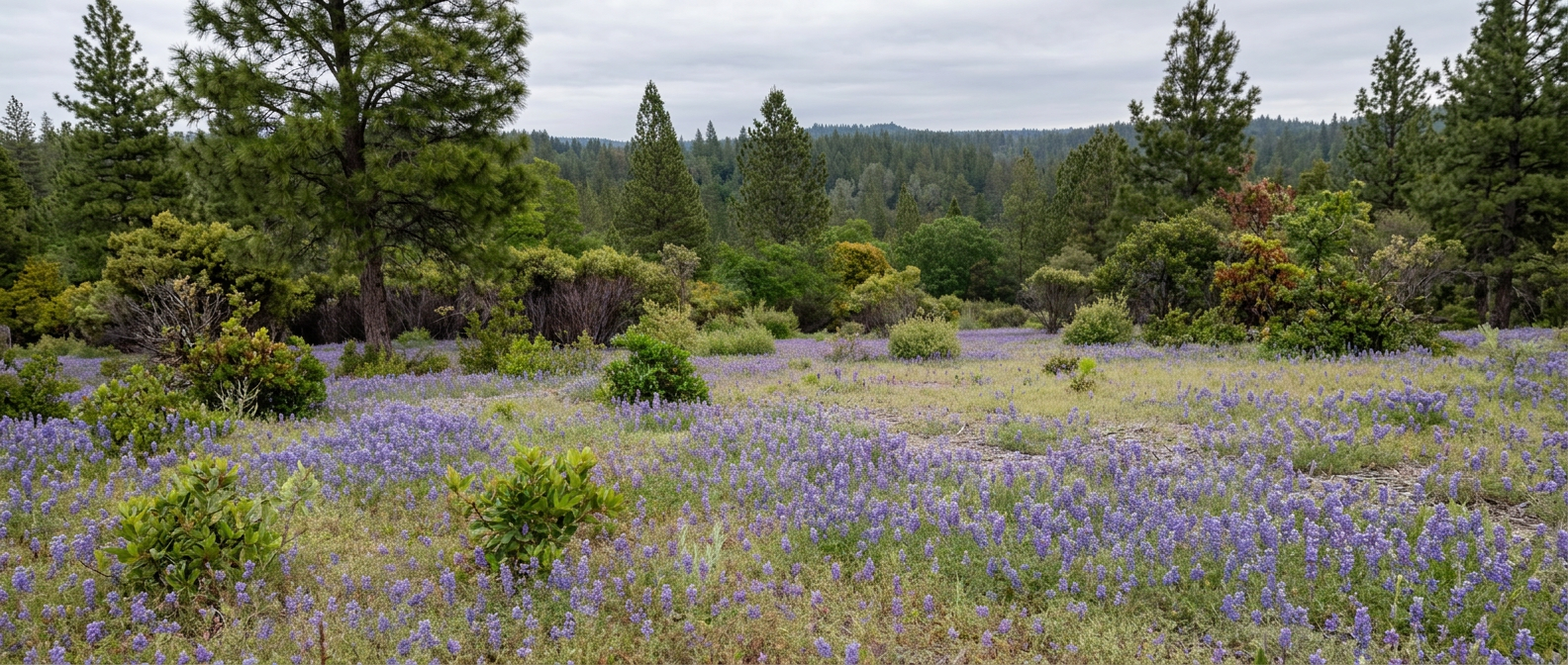Wild lupines blooming under a desert moon